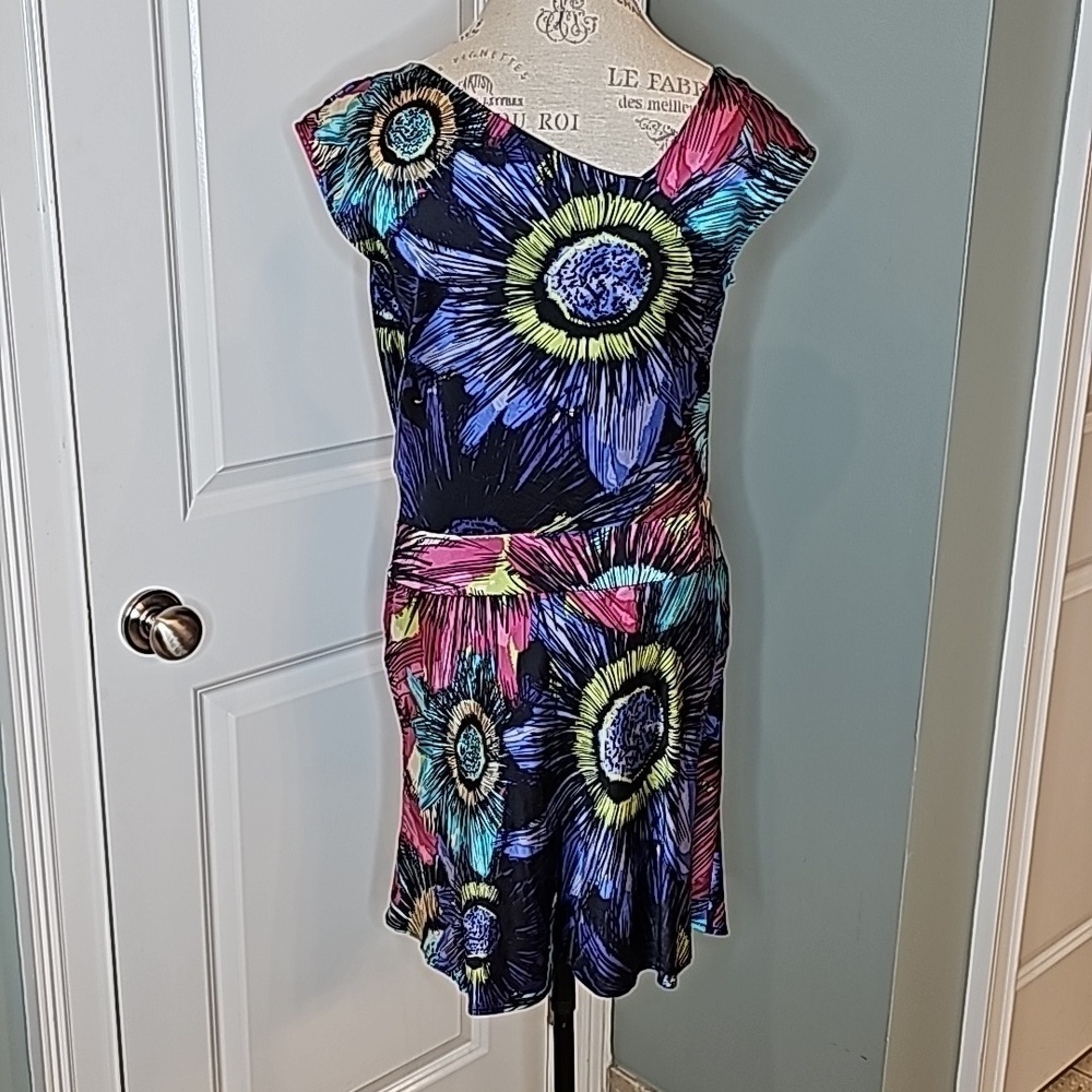 Ali Ro Womens Multicolored Floral Silk Short-Sleeve Dress - Size 8 - Picture 5 of 9